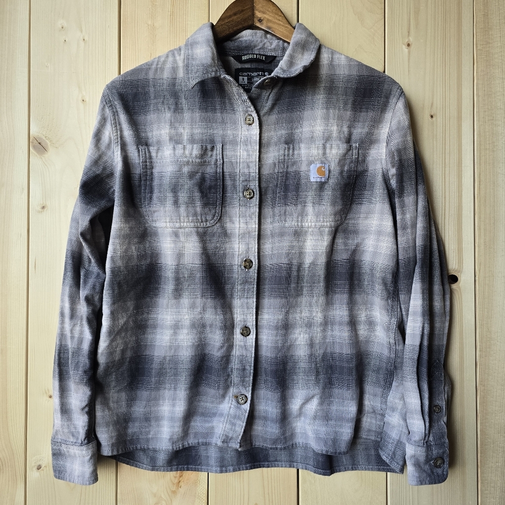 Carhartt Rugged Flex Loose Fit Long Sleeve Flannel Shirt Asphalt Womens Small